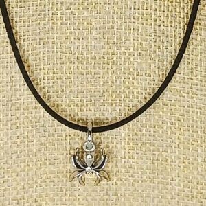 Black Cord Medallion Necklace Silver Spider Charm Bugcore Goth Witchy Whimsigoth